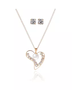 Гарнитур 2 предмета: серьги, кулон "Невесомость", сердечко, цвет белый в золоте, 45см арт. СМЛ-20535-1-СМЛ1641168