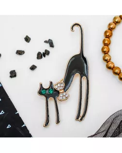 Брошь "Кошка грациозная с бантиком", цвет чёрный в золоте арт. СМЛ-197746-1-СМЛ0001705315