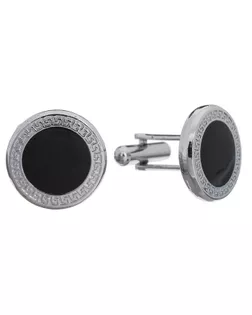 Запонки стальные "Классика" круг с эмалью, окантовка с орнаментом, цвет чёрный серебре арт. СМЛ-41161-1-СМЛ0001740109