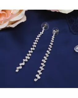 Серьги висячие со стразами Princess дорожка утончённая, цвет белый в серебре арт. СМЛ-20287-1-СМЛ2346563