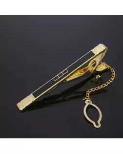 Зажим для галстука стальной "Классический" квадраты с эмалью, цвет чёрный в золоте арт. СМЛ-40126-1-СМЛ0002361419