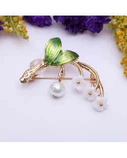 Брошь "Цветы" ландыши, цвет бело-зелёный в золоте арт. СМЛ-173516-1-СМЛ0002521251