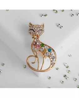 Брошь "Кошка" грациозная, разноцветная в золоте арт. СМЛ-176399-2-СМЛ0002521932