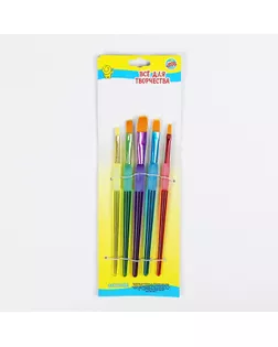 Набор кистей, нейлон, 5 штук, круглые, с цветными ручками, с резиновыми держателями арт. СМЛ-204213-1-СМЛ0002694227