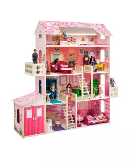 Деревянный дом для кукол «Нежность», (28 предметов мебели, 2 лестницы, гараж) арт. СМЛ-154728-1-СМЛ0002709690
