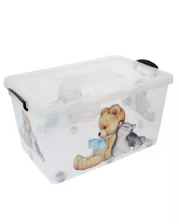 Контейнер для хранения «Мишка и котёнок», 50 л, 60×38×31 см, цвет прозрачный арт. СМЛ-96101-1-СМЛ0002718783