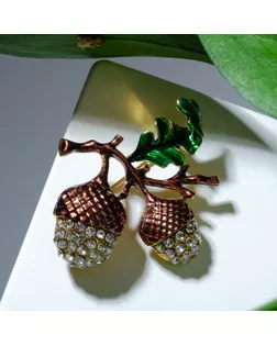 Брошь "Жёлуди", цвет бело-зелёный в чернёном золоте арт. СМЛ-225719-1-СМЛ0002738697