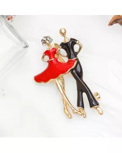 Брошь "Танцоры" пара, цвет красно-чёрный в золоте арт. СМЛ-197797-1-СМЛ0002738702