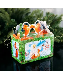 Коробка подарочная"Кормушка снегири", с окном, 20.5 х 12.3 х 22 см арт. СМЛ-50413-1-СМЛ0002864707