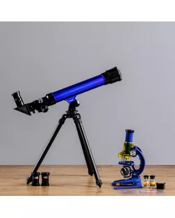 Набор: телескоп настольный, три линзы: х20, 30, 40 + микроскоп, увеличение х300, 600, 1200 арт. СМЛ-45827-1-СМЛ0000288657