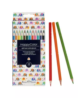 Карандаши 12 цветов BrunoVisconti Happycolor, трёхгранные, МИКС арт. СМЛ-188635-1-СМЛ0002895999