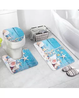 Набор ковриков для ванны и туалета «Ракушки», 3 шт: 37×45, 37×45, 45×75 см арт. СМЛ-30183-1-СМЛ2929632