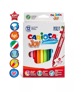 Фломастеры 12 цветов Carioca "Joy" 2.6 мм, смываемые, картон, европодвес арт. СМЛ-173674-1-СМЛ0003044801