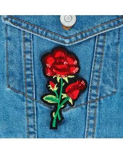 Термоаппликация «Роза», с пайетками, 9 × 5 см, цвет красный арт. СМЛ-8473-1-СМЛ3255873