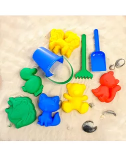 Набор для игры в песке №111: 6 формочек, совок, грабли, ведро, МИКС арт. СМЛ-134190-1-СМЛ0003301621