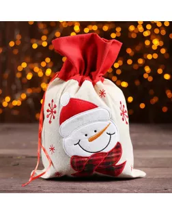 Мешок для подарков "Снеговичок и снежинки" на завязках, 29 х 22 см арт. СМЛ-84928-1-СМЛ0003303234