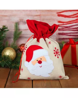 Мешок для подарков "Дед Мороз и снежинки" на завязках, 29 х 22 см арт. СМЛ-166641-1-СМЛ0003303235