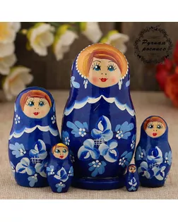 Матрёшка «Гжель», синее платье, 5 кукольная, 10 см арт. СМЛ-55613-1-СМЛ0003371602