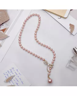 Колье "Жемчужное" с расстёгивающимся элементом, стрекоза, цвет розовый в золоте, 50 см арт. СМЛ-21815-1-СМЛ3405913