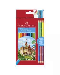 Карандаши 12 цветов Faber-Castell «Замок» шестигранные + 3 двухцветных карандаша + точилка арт. СМЛ-218470-1-СМЛ0003516181