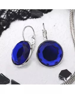 Серьги со стразами "Яркая классика" в обрамлении, цвет тёмно-синий в серебре, d=1,4 см арт. СМЛ-148435-1-СМЛ0003567958