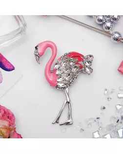 Брошь "Фламинго" с искристым крылом, цвет бело-розовый в серебре арт. СМЛ-201953-1-СМЛ0003714458