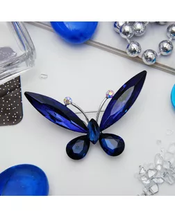 Брошь "Бабочка" монохром, цвет синий в серебре арт. СМЛ-185649-1-СМЛ0003723680