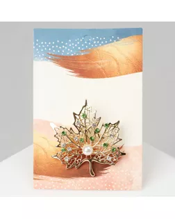 Брошь «Лист кленовый», цвет бело-зелёный в золоте арт. СМЛ-244941-1-СМЛ0003723769