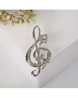 Брошь "Скрипичный ключ" и нотки, цвет белый в серебре арт. СМЛ-185654-2-СМЛ0003723980