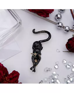 Брошь "Кошка" грация, цвет черный в золоте арт. СМЛ-176156-1-СМЛ0003734716
