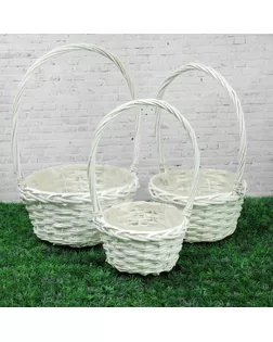 Набор корзин «Плетёнка», белый, 3 шт, 28×14/45 см, 24×13/41 см, 19×11/37 см, ива арт. СМЛ-118107-1-СМЛ0003900409