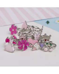 Кольцо детское "Ассорти" для девочек, форма МИКС, цвет МИКС, безразмерное арт. СМЛ-24002-2-СМЛ4003282