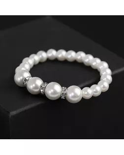 Браслет жемчуг "Невеста" бусины d=0,8+1, со стразами 4 штуки, цвет белый арт. СМЛ-24199-2-СМЛ4057080