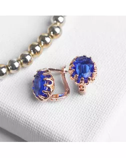 Серьги со стразами "Эдель" овал кружево, цвет синий в золоте арт. СМЛ-18790-1-СМЛ4070808