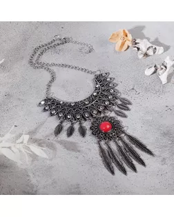 Колье "Ажурные перья" круг, цвет красный в чернённом серебре, L=35 см арт. СМЛ-27184-1-СМЛ4142556