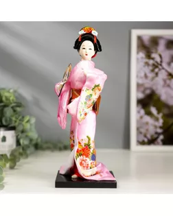 Кукла коллекционная "Японка в розовом кимоно с опахало" 25х9,5х9,5 см арт. СМЛ-66455-1-СМЛ0004147018