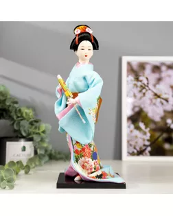 Кукла коллекционная "Японка в голубом кимоно с зонтом" 30х12,5х12,5 см арт. СМЛ-66456-1-СМЛ0004147026