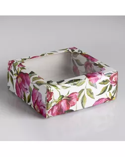 Коробка сборная крышка-дно с окном, "Акварельные цветы", 14,5 х 14,5 х 6 см арт. СМЛ-98542-4-СМЛ0004166427