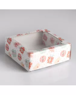 Коробка сборная крышка-дно с окном, "Подарки-бантики", 14,5 х 14,5 х 6 см арт. СМЛ-98542-2-СМЛ0004166428