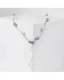 Бусы "Весна" шарики, цвет бело-серый в серебре, длина регулируемая, №12, бусины №16, №20 арт. СМЛ-29415-2-СМЛ4175536