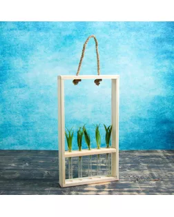 Кашпо деревянное с 5 вазами колбами 15 см "Рамка Экстра Слим", ручка верёвка Дарим Красиво арт. СМЛ-65694-1-СМЛ0004181764