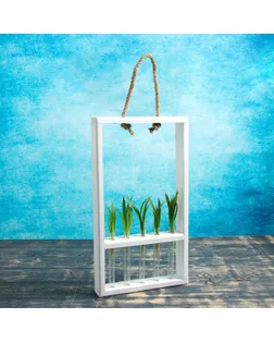 Кашпо деревянное с 5 колбами 15 см "Рамка Экстра Слим", ручка верёвка, белый Дарим Красиво арт. СМЛ-65692-1-СМЛ0004181765