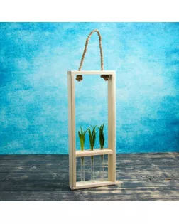 Кашпо деревянное с 3 колбами 15 см "Рамка Экстра", ручка верёвка, натуральный Дарим Красиво арт. СМЛ-65691-1-СМЛ0004181769