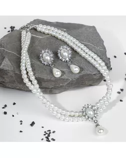 Набор 2 предмета: серьги, колье "Антуанетта" вспышка, цвет белый в серебре арт. СМЛ-32714-1-СМЛ4273162