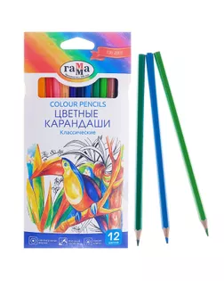 Карандаши 12 цветов «Гамма» «Классические», стержень d=2.6 мм, шестигранные арт. СМЛ-194867-1-СМЛ0004284408