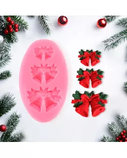 Молд для заливки новогодний «Колокольчики», силикон, 8,6×5,2 см, цвет розовый арт. СМЛ-245081-1-СМЛ0004288368