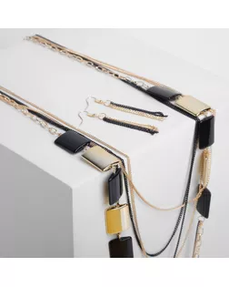 Набор 2 предмета: серьги, бусы "Унисон" прямоугольники, цвет чёрный в золоте арт. СМЛ-33690-2-СМЛ4297224