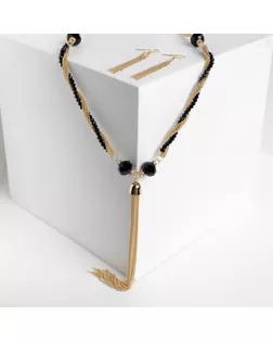 Набор 2 предмета: серьги, бусы "Унисон" накрученность, цвет чёрный в золоте арт. СМЛ-33693-3-СМЛ4302276