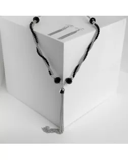 Набор 2 предмета: серьги, бусы "Унисон" накрученность, цвет чёрный в серебре арт. СМЛ-33693-1-СМЛ4302278