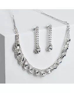 Набор 2 предмета: серьги, колье "Листопад" капли, цвет белый в серебре арт. СМЛ-33733-2-СМЛ4306156